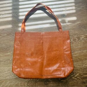Large Faux Leather Tote Bag Shoulder Purse Burnt Orange Tan